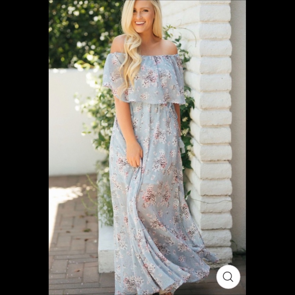 Morning Lavender Off The Shoulder Floral Maxi Dress